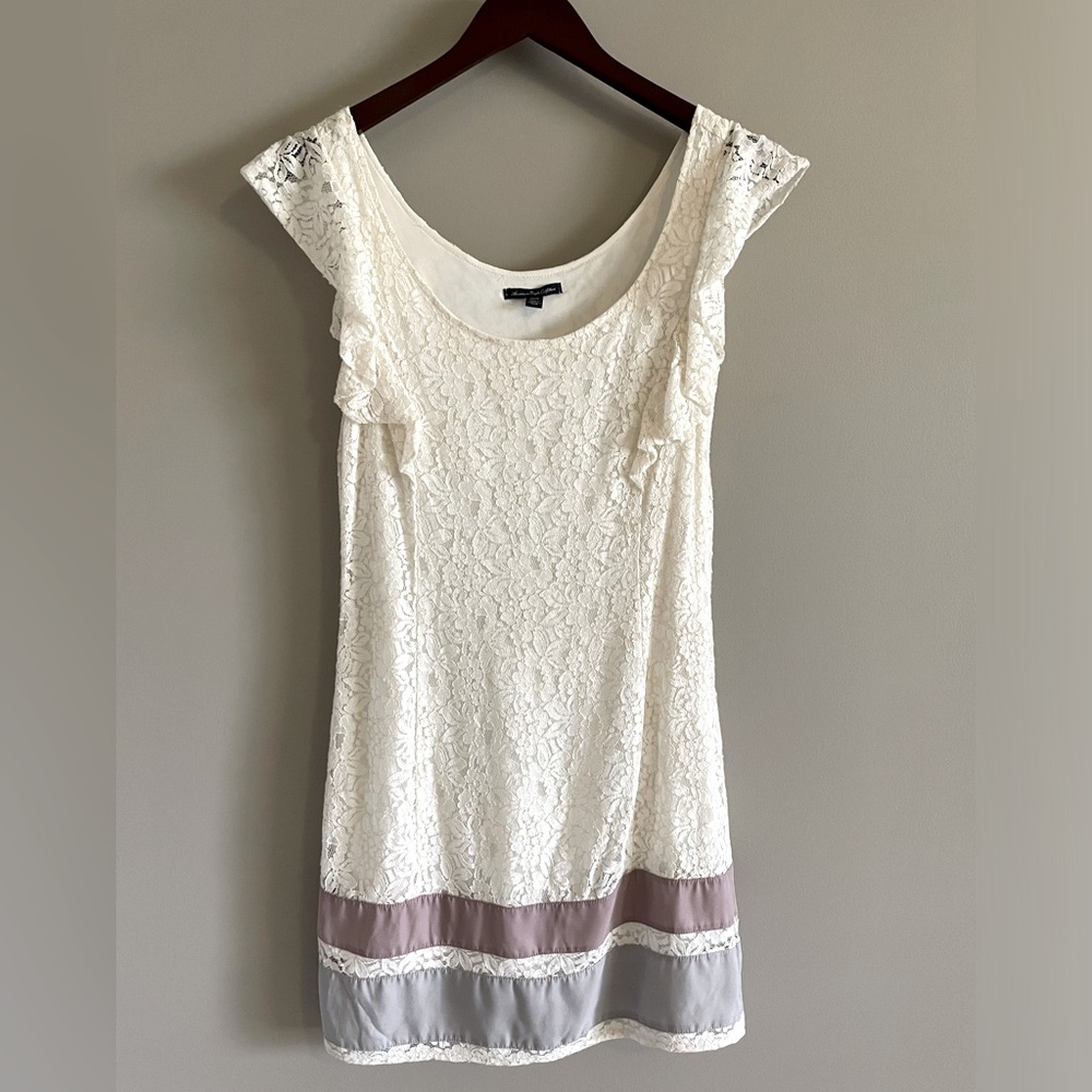 American Eagle - XS - Cream Colored Lace Dress, Flutter Sleeve